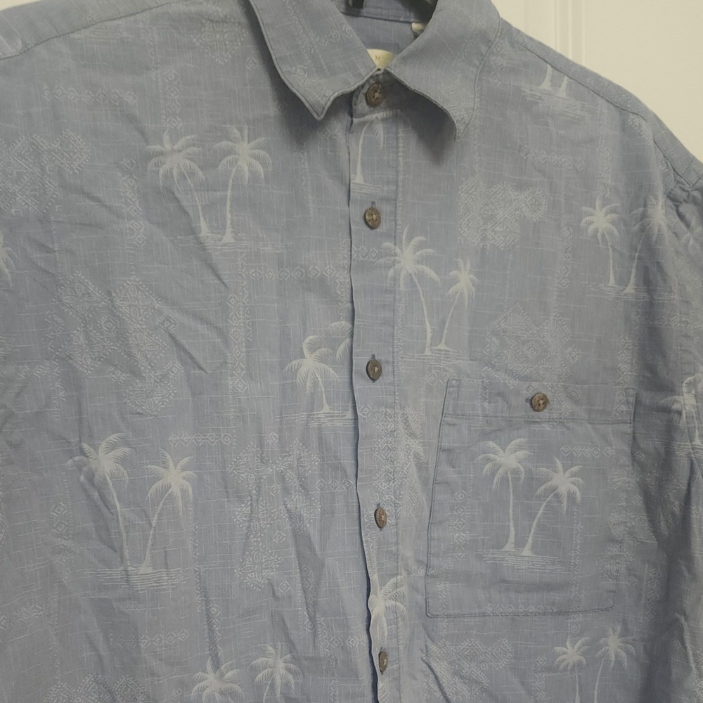 Campia Moda Mens Medium Blue Tropical Palm Tree Cotton Short Sleeve Button Shirt - Picture 2 of 6